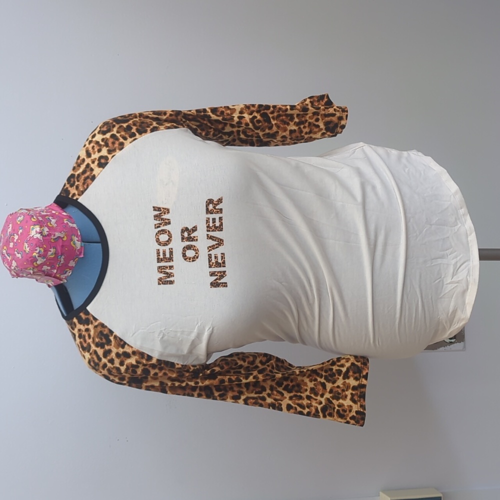 Lularoe Randy meow or never with baseball sleeves in cheetah print